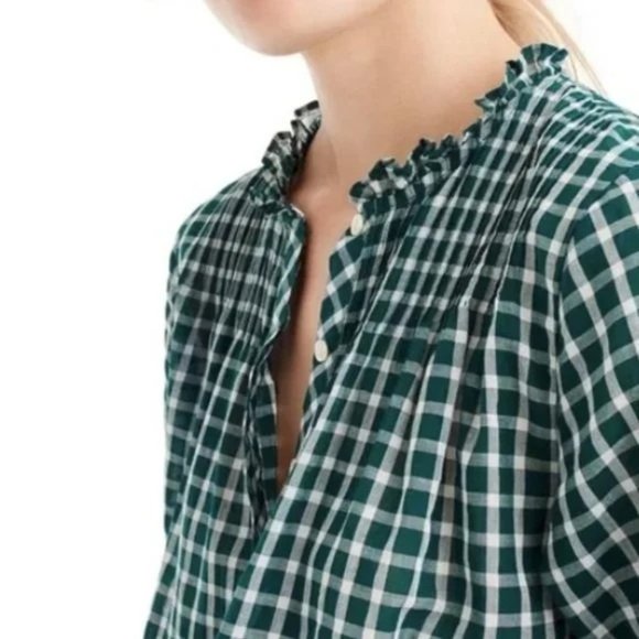 J. CREW Gingham Ruffle Classic Popover Shirt Mini Widowpane - NWT - XS - Picture 4 of 5
